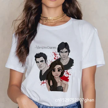 De verano de The Vampire Diaries camisetas Niñas Camisetas Camiseta Femme Ulzzang Casual Camiseta de Harajuku Kawaii 90 Cool T-shirt Tops Streetwear