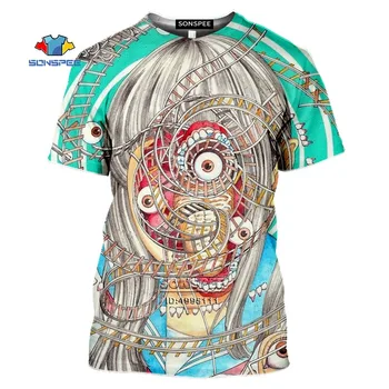 Japonés Shintaro Kago Horror Comics 3D de Impresión de las Mujeres de los Hombres T-shirt Harajuku camisetas de Verano Camiseta Hip Hop Casual Camisa grande