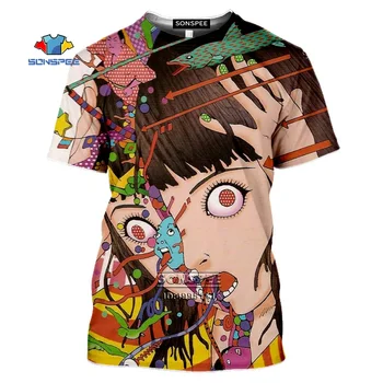 Japonés Shintaro Kago Horror Comics 3D de Impresión de las Mujeres de los Hombres T-shirt Harajuku camisetas de Verano Camiseta Hip Hop Casual Camisa grande