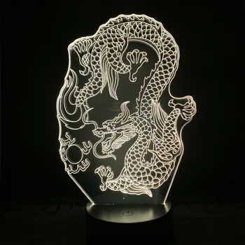 Dragón chino de la Forma LED de Luz en 3D a Casa Habitación Decorativa Lámpara de Noche 3D Acrílico lámpara de Mesa, Lámpara de la Mesilla de Juguetes Regalos