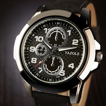La moda de Tres Ojos de los Hombres Reloj de 2019 YAZOLE Marca Luminosa Sport Casual Relojes de Pulsera de los Hombres del Reloj de la Correa de Cuero de Cuarzo zegarek meski