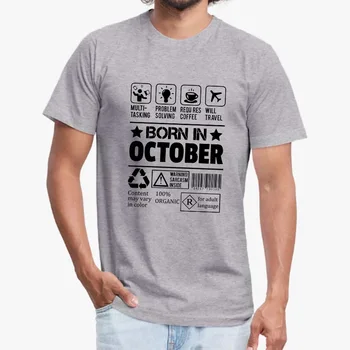 Gráfico de Camisetas Divertido de Impresión Nacido En octubre de Manga Corta O-cuello de Paño fino Casual Camiseta de Moda Streetwear Kawaii Ropa de hombre