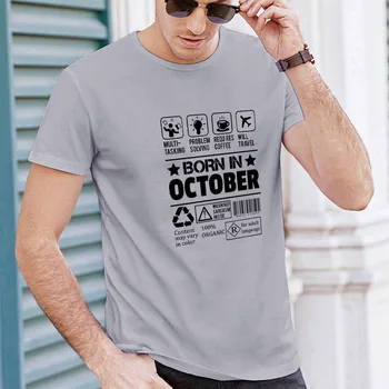 Gráfico de Camisetas Divertido de Impresión Nacido En octubre de Manga Corta O-cuello de Paño fino Casual Camiseta de Moda Streetwear Kawaii Ropa de hombre