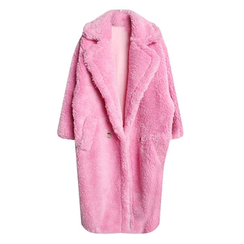 TWOTWINSTYLE Casual Faux Fur Coat Para las Mujeres de Solapa de Manga Larga Sólido Rojo de lana de cordero Abrigos de Mujer de Moda de Ropa Nueva 2020 Invierno