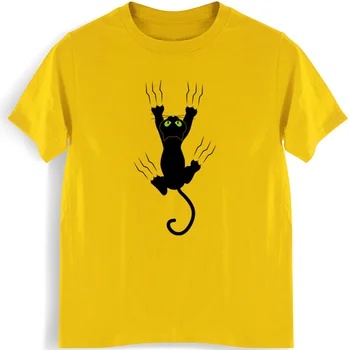 Gato Gatito Perro de La Pata del Gato Negro Marcas de las garras de Funny T-shirt para Hombres de Algodón de la Camiseta Cool Camisetas Tops Harajuku Ropa de Fitness