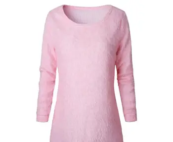 Nky sweater eBay transfronterizos Europeos y Americanos populares color sólido de manga larga de cuello redondo de las mujeres de lana de cordero a la parte superior de la fábrica wh