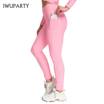 IWUPARTY nuevo Pocket Crujir de Jacquard de Yoga Pantalones de Cintura Alta del Gimnasio Polainas de Deporte de la Aptitud de las Mujeres de Entrenamiento Runnging Push Up Medias