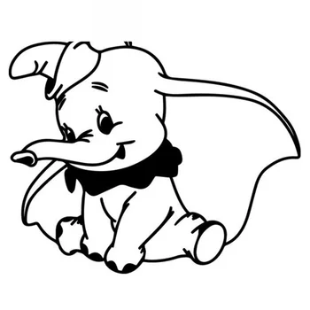 Creativo Lindo Dumbo el Elefante de la Moda Animal Calcomanías de Coches Decoración de ventanas Pcv Impermeable Calcomanías Negro/blanco, 15 cm*12 cm