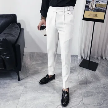 Estilo coreano de la Moda de Otoño Todos-partido Recta Pantalones Blancos Otoño de Ropa de los Hombres de Negocios Casual Slim Fit Pantalón Oficina de Pantalones de los Hombres