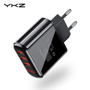 YKZ Cargador USB de 3 Puertos de la Pantalla Led de Carga Rápida 3.4 de la UE Rápido Cargador de Pared Para iPhone Samsung, Xiaomi, Huawei Cargador de Teléfono Móvil