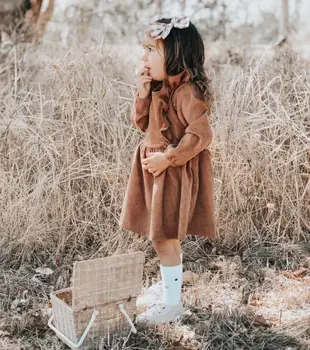 Invierno 2019 niñas de pana plisado vestido de encaje niño vestidos de niña