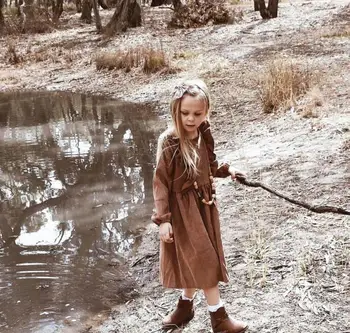 Invierno 2019 niñas de pana plisado vestido de encaje niño vestidos de niña