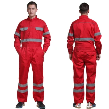 Algodón rojo overol de mecánico de los hombres reparador de la ropa de trabajo ropa de trabajo para los hombres, ropa de trabajo con bandas reflectantes