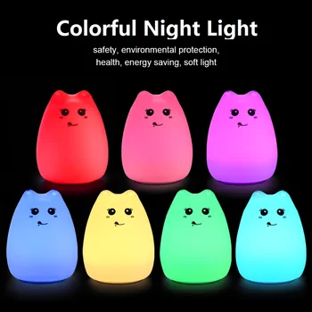 Colorido Lindo del Gato de Silicona Luz de Noche LED Recargable USB Sensor de Contacto de la luz a los Niños la Noche de la Lámpara de Luz de la Habitación niño de Regalo