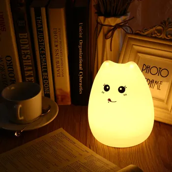 Colorido Lindo del Gato de Silicona Luz de Noche LED Recargable USB Sensor de Contacto de la luz a los Niños la Noche de la Lámpara de Luz de la Habitación niño de Regalo