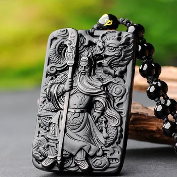 Natural GuanGong Amuleto De Obsidiana Colgante De Envío De La Gota De La Suerte De Cristal De Guan Yu Collar Mayorista De Joyería De Regalo