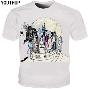 YOUTHUP de la Nueva Llegada de los Hombres de impresos en 3d de las camisetas de la Moda de Verano de Manga Corta camisetas Astronauta Impreso Macho Superior Tees