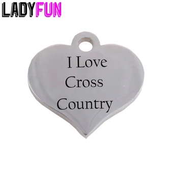 Ladyfun de Acero Inoxidable de la Ejecución de los Encantos del Corazón de 15mm de Alto brillo me encanta el cross country Colgante del Encanto De la Joyería