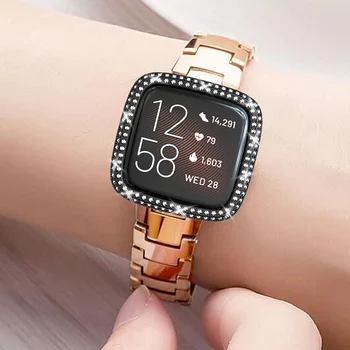 Las Mujeres de lujo de la PC de Parachoques para Fitbit Sentido Versa 3 2 caja del Reloj de Dos Filas de Diamantes de Cubierta Ligera Brillante Shell Accesorios