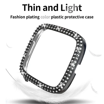 Las Mujeres de lujo de la PC de Parachoques para Fitbit Sentido Versa 3 2 caja del Reloj de Dos Filas de Diamantes de Cubierta Ligera Brillante Shell Accesorios