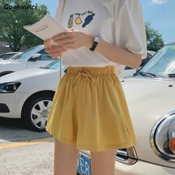 Pantalones cortos de las Mujeres de Verano Elástico-cintura Sólidos Arcos Estudiantes Floja de la Gasa Elegante de Hielo de Seda Casual de pierna Ancha de Una línea de Estilo coreano de la Mujer
