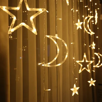 3.5 M de la Luna de la Estrella de la Lámpara LED de la Lámpara de la Cadena de Ins Luces de Navidad de la Decoración de la Fiesta de las Luces de la Cortina de la Lámpara de la Boda Nentern 220v de hadas de la luz