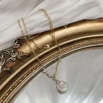 Francés Retro Cadena de Vínculo de agua Dulce Natural de la Perla Colgante de Collares para las Mujeres de las Señoras del Color del Oro de la Cadena de Multicapas de Gargantilla