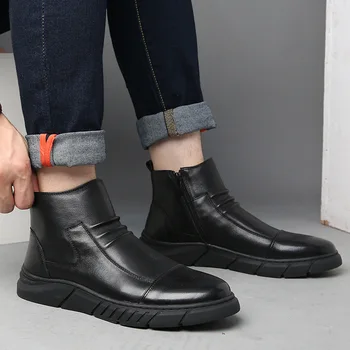 2019 hombres zapatos del diseñador de Cuero Genuino forro de lana de invierno de Mantener caliente al aire libre Botas de Tobillo para Hombre Botas de Nieve Casual Zapatillas de deporte
