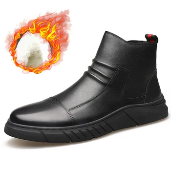 2019 hombres zapatos del diseñador de Cuero Genuino forro de lana de invierno de Mantener caliente al aire libre Botas de Tobillo para Hombre Botas de Nieve Casual Zapatillas de deporte
