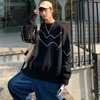 Hombres Sudadera Oversize Suelto Harajuku Tejer Suéter Masculino Retro Todos-partido de Simple Moda Streetwear Casual coreano Estilo para Hombre de la Ropa