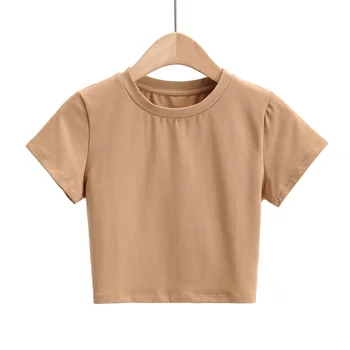 Bradely Michelle Moda Casual Slim 2020 Verano Mujer Fit camiseta ajustada de Algodón de Manga Corta O-cuello de la camiseta Básica Crop Tops