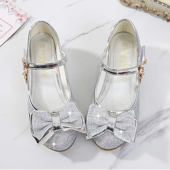 Las niñas de la Princesa de los Zapatos de la Mariposa Nudo de Alta Talón Brillante de Cristal Zapatos de los Niños Zapatos de Cuero para Niños Solo Zapatos de regalo de Cumpleaños