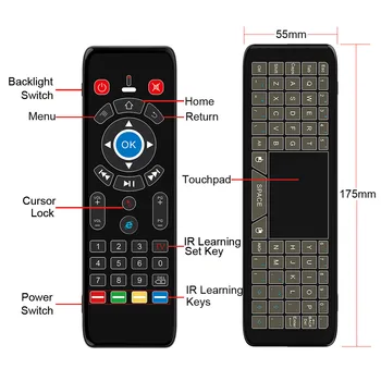 7 Colores de Retroiluminación del panel Táctil del juego Mini Teclado para Ratón de Aire de Voz Remoto Gyro alcance de 2,4 G de INFRARROJOS de la luz del LED para Caja de TV Smart TV