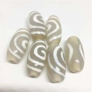Raros Patrones en Espiral 11mm*24mm Color Blanco Natural de Ágata Amuleto Tibetano Dzi Abalorios para Pulsera DIY de la Joyería