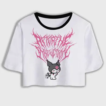 De verano Nuevo Y2k Enojado Conejo Estética de la Camiseta de las Mujeres Harajuku Hip Hop camiseta de la Calle Recortar la parte Superior camisetas Casual Vogue Gótico Camiseta
