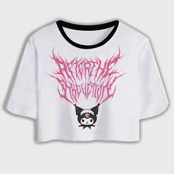 De verano Nuevo Y2k Enojado Conejo Estética de la Camiseta de las Mujeres Harajuku Hip Hop camiseta de la Calle Recortar la parte Superior camisetas Casual Vogue Gótico Camiseta