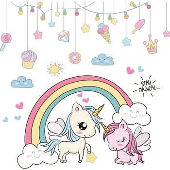 [shijuekongjian] Animales de dibujos animados Pegatinas de Pared DIY Rainbow Unicorn Caballo de vinilos para la Casa, Habitaciones de los Niños de la Guardería de la Decoración