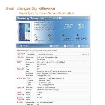 Para Samsung Galaxy Tab 3 10.1 P5200 P5210 Digitalizador De Pantalla Táctil Del Panel Sensor Tablet P5200 Frente Exterior De Reemplazo De Cristal