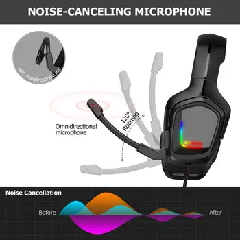 Nuevo Juego de Auriculares de casco Envolvente de 7.1 canales de Sonido Estéreo USB Juego de Auriculares con Micrófono de Respiración Luces LED para PC Gamer