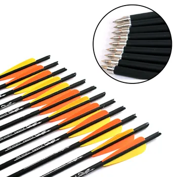 12PCS Objetivo Flechas de 16 A 20 Pulgadas de Ballesta Pernos de Carbono de la Flecha de tiro con arco de Caza de Tiro con Naranja pluma amarilla