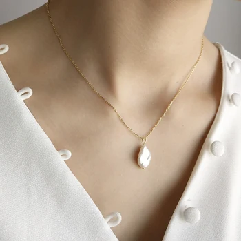 Peri'sbox Irregular Barroco Collares de Perlas Auténticas Perlas de agua Dulce Collares Gargantilla de Plata de ley 925 Collares para las Mujeres