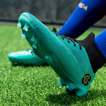 Los hombres del Tobillo AG Suela Exterior Tacos de Botas de Fútbol Zapatos de Césped de Fútbol para los Niños de las Mujeres de Largo Picos Chuteira Futebol Zapatillas de deporte