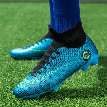 Los hombres del Tobillo AG Suela Exterior Tacos de Botas de Fútbol Zapatos de Césped de Fútbol para los Niños de las Mujeres de Largo Picos Chuteira Futebol Zapatillas de deporte