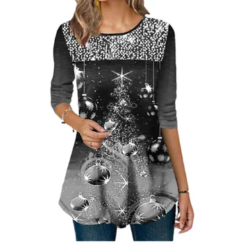 5XL Más el Tamaño de Tops 2020 Otoño Invierno Oversize Suelto Casual de la Camiseta de las Mujeres de Tres Cuartos de la Impresión 3D de la Camiseta de las Mujeres del Partido de Camisetas