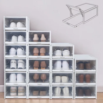 3pcs/set Plegable Cajón de Tipo Caja de Zapatos Engrosamiento de la Combinación de Zapatos Cajas de Almacenamiento de Ahorrar Espacio Plástico Organizadores de Zapatos Armario Rack