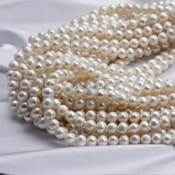 APDGG Genuino mayorista 5strands 9 mm AA - blanco redondo blanco perla de las hebras sueltas perlas de las mujeres de la señora de la joyería de BRICOLAJE