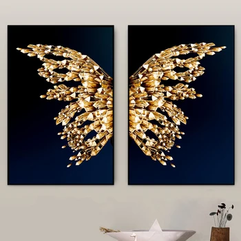 Arte de la pared de la Imagen de Oro con las Alas de la Mariposa Moderna de la Pintura Abstracta Impresiones sobre Lienzo de Pared de la Decoración para el Hogar Sala de estar