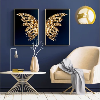 Arte de la pared de la Imagen de Oro con las Alas de la Mariposa Moderna de la Pintura Abstracta Impresiones sobre Lienzo de Pared de la Decoración para el Hogar Sala de estar
