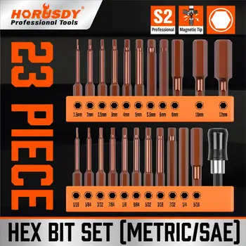 HORUSDY 2020-NUEVA venta Caliente de 23 piezas bit hex conjunto de métricas/sae profesional de la punta magnética