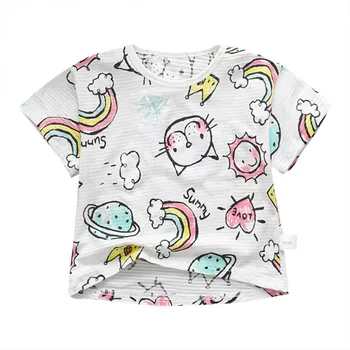 De los niños de Manga Corta T-shirt Patrón de dibujos animados de Niños T-Shirts de Algodón Transpirable Chicas Chicos Paño 1-6Y